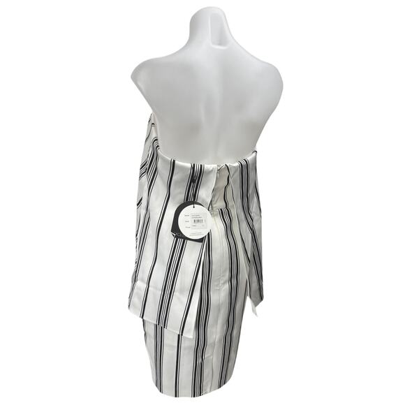 NEW Cameo White Black Striped Strapless Sleeveless Bandeau Tube Mini Dress Sz M - Picture 2 of 5